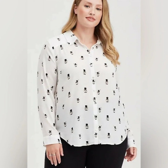 Torrid size 3 3X Madison Blouse Top Dapper Animals Fox Bunny Cream Button Up - Picture 1 of 6